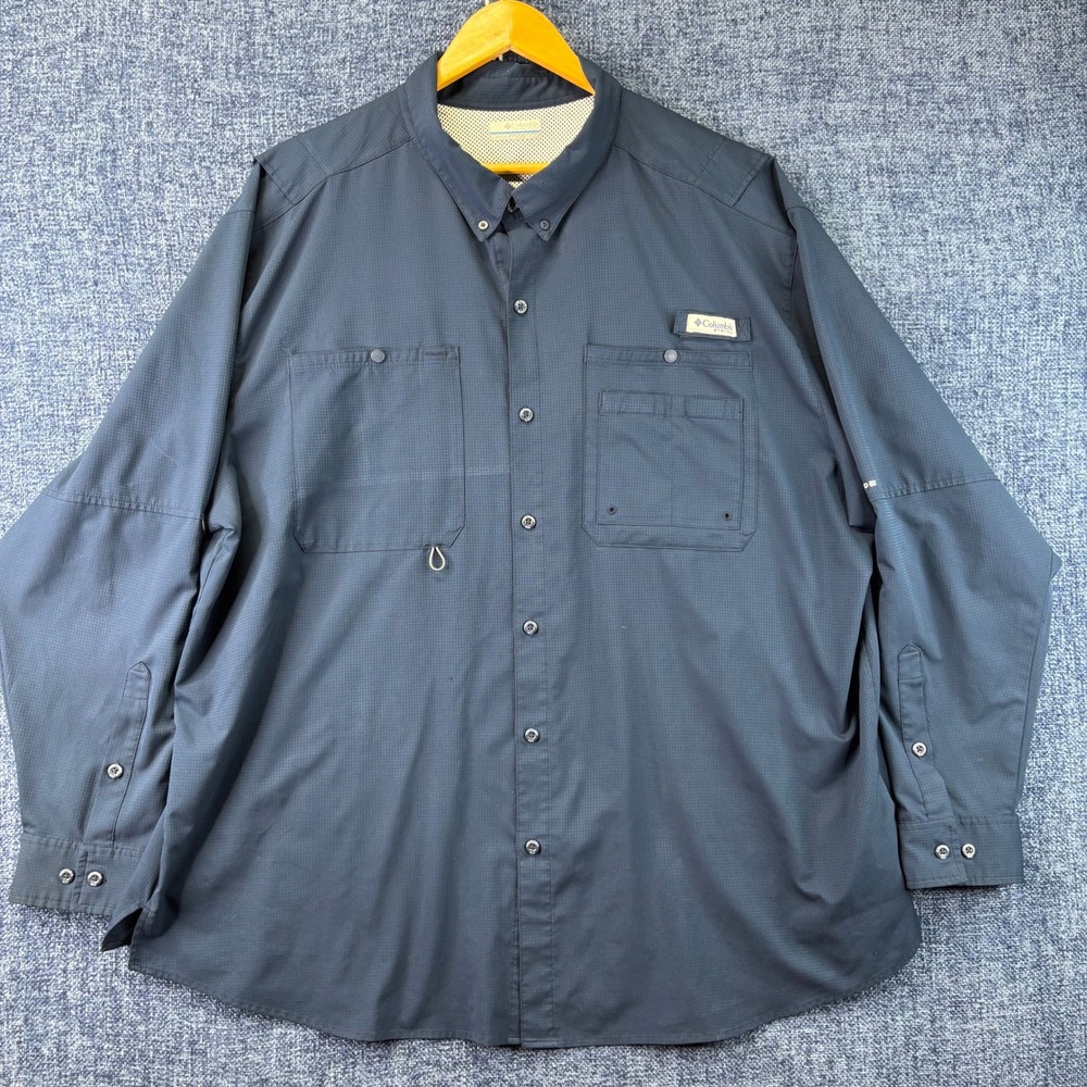 Columbia PFG Fishing Shirt Mens 3X Navy Blue Polyester Long Sleeve Vented